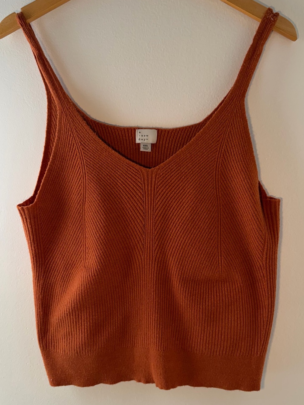 a new day Ribbed V-Neck Tank Top - Rust Orange